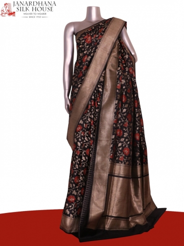 Designer Floral Handloom Tussar Silk Saree